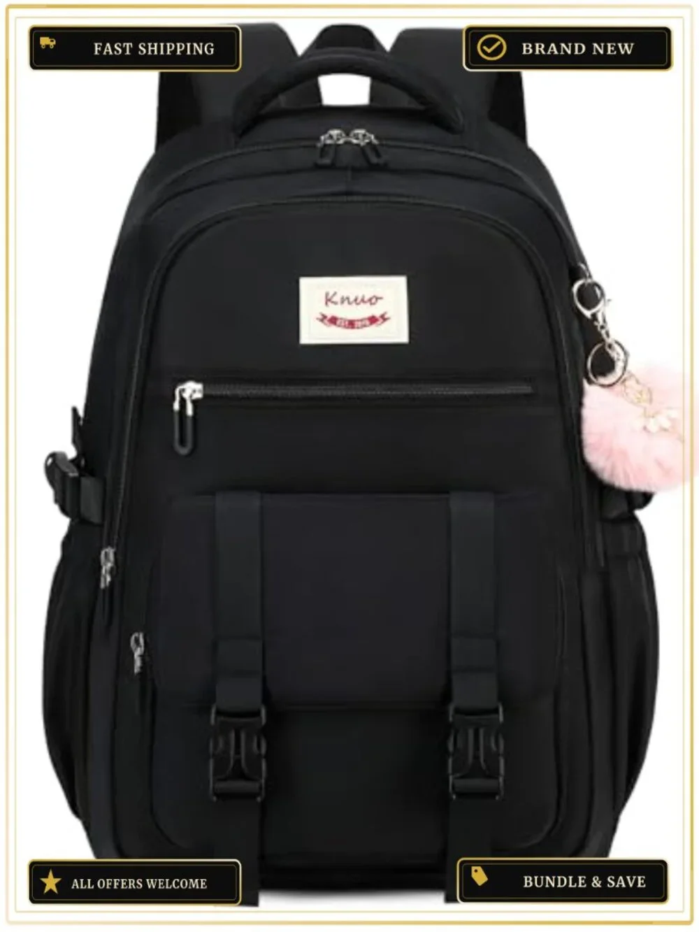Large Anti-Theft Laptop Backpack for Women, Nylon Water-Resistant College